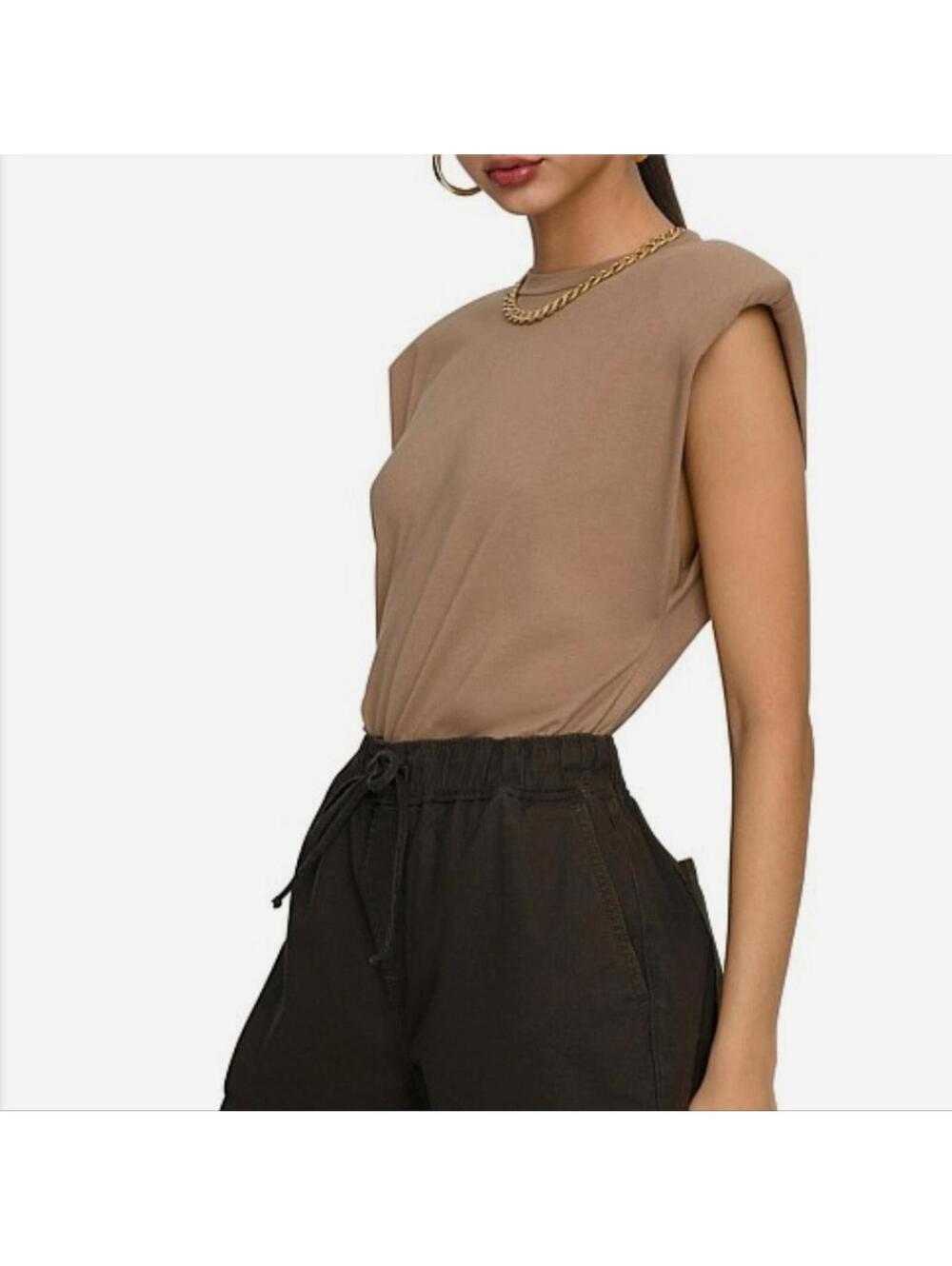 Good American Strong Shoulder Taupe Tank